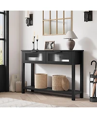 gaomon 43'' Narrow Console Table with Glass Drawers 2 Tier Sofa Table Entryway Table w/Storage Wood Console Table Side Table