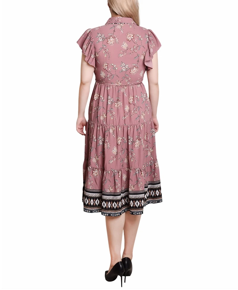 Ny Collection Petite Short Sleeve Tiered Border Print Dress