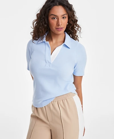 On 34th Women's Elbow-Sleeve Ribbed Polo Top, Exclusively at Macy's
