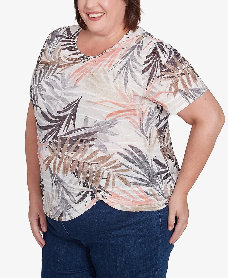 Alfred Dunner Plus Warm Palm Tree Short Sleeves Top