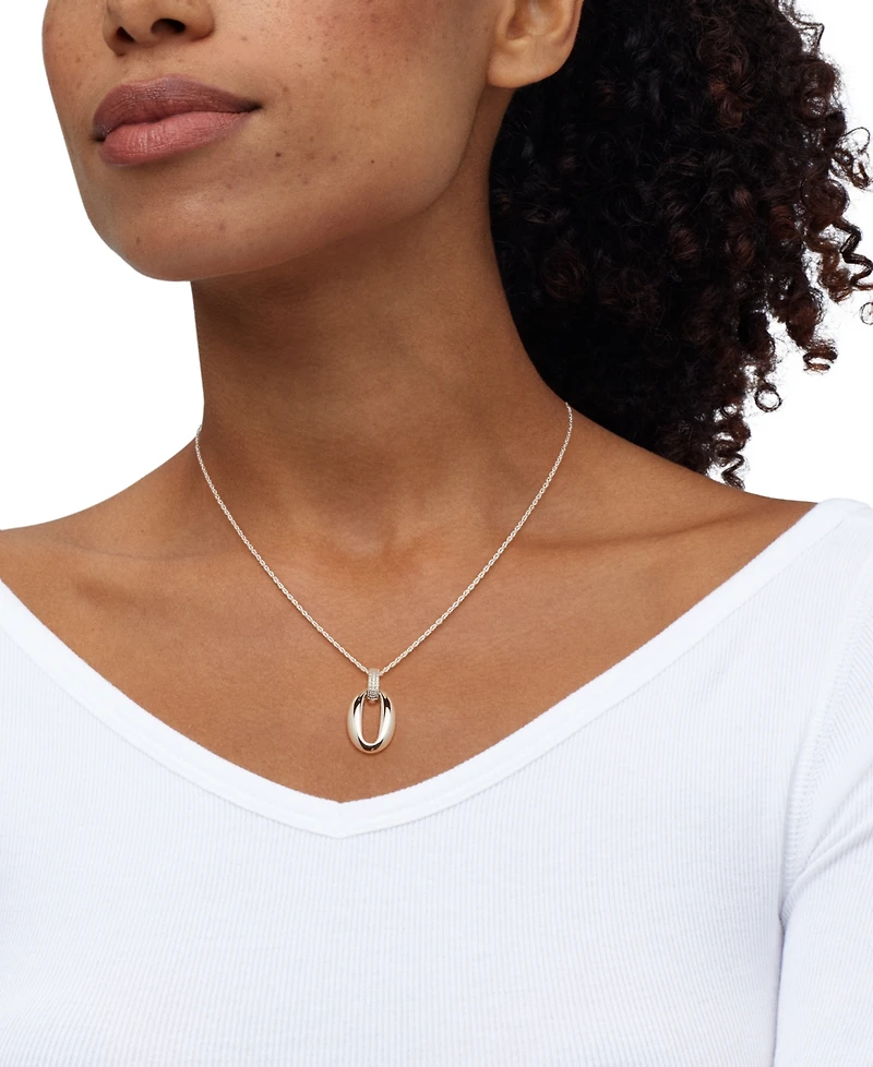Diamond Pave Oval Pendant Necklace (1/10 ct. t.w.) in Sterling Silver, 16" + 2" extender