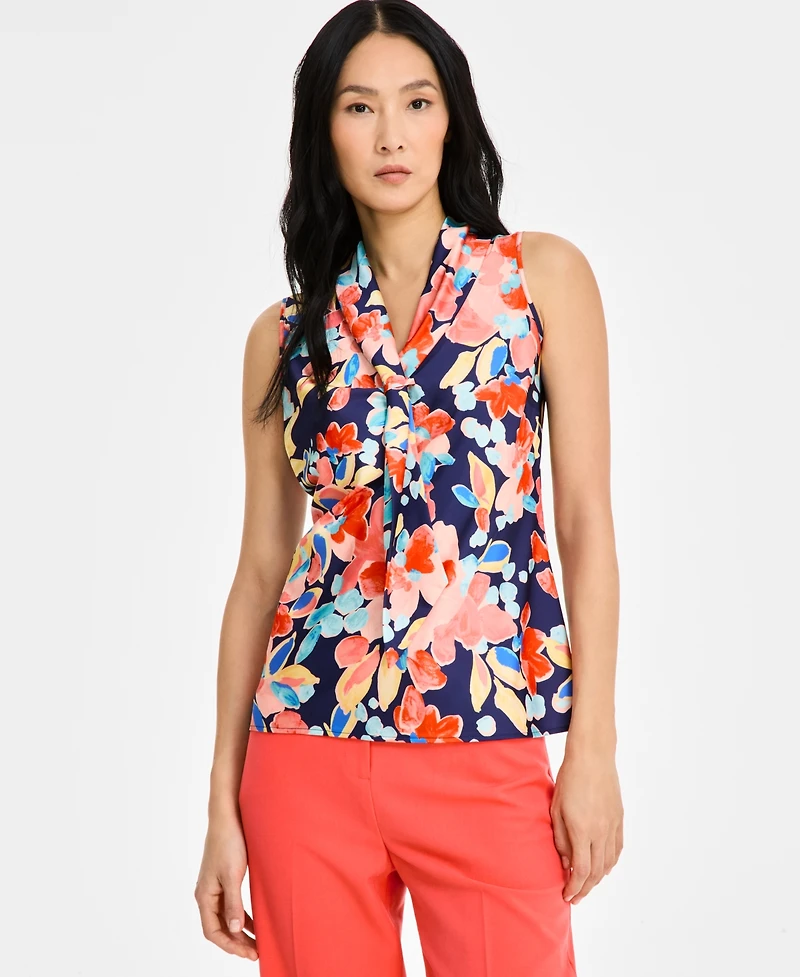 Tahari Asl Petite Printed Sailor Tie Blouse