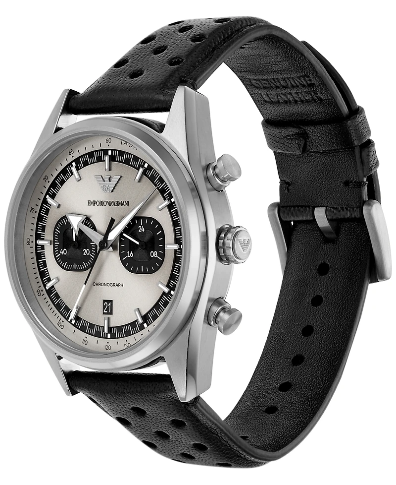 Emporio Armani Men's Chronograph Black Leather Strap Watch 42mm