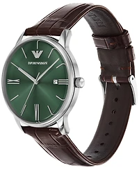 Emporio Armani Men's Brown Leather Strap Watch 39mm