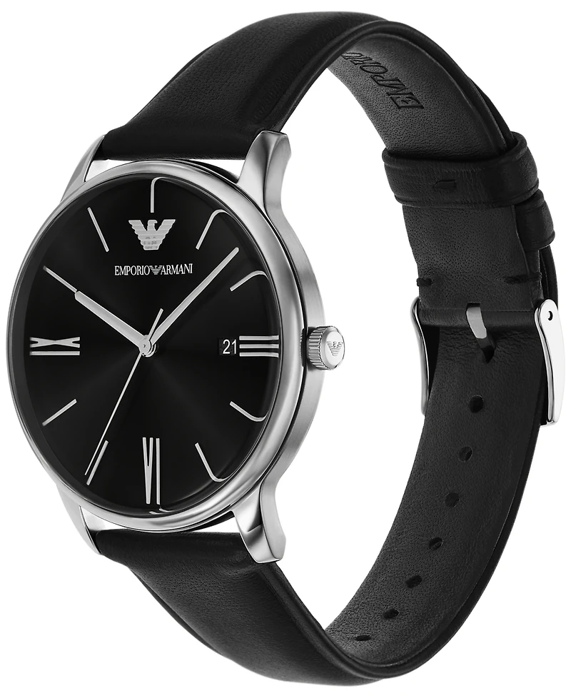 Emporio Armani Men's Black Leather Strap Watch 39mm Gift Set