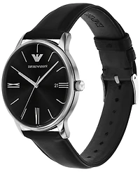 Emporio Armani Men's Black Leather Strap Watch 39mm Gift Set