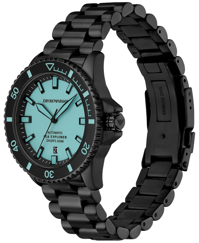 Emporio Armani Men's Automatic Sea Explorer Black-Tone Stainless Steel Bracelet Watch 43mm