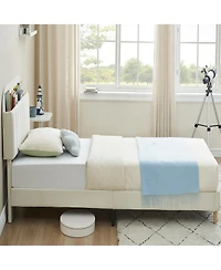 gaomon Twin Bed Frames, Upholstered Platform Bed Frame with Bookcase Headboard, Velvet Platform Bed Mattress Foundation