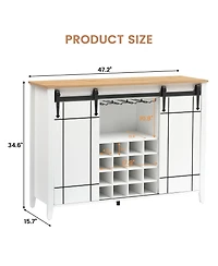 Farmhouse Coffee Bar Cabinet with Storage, 47" Wine Bar Cabinet with Sliding Barn Door, Buffet Sideboard Cabinet