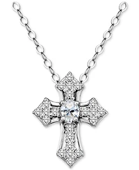 Giani Bernini Cubic Zirconia Cross Pendant Necklace in Sterling Silver, 16" +2" extender, Exclusively at Macy's
