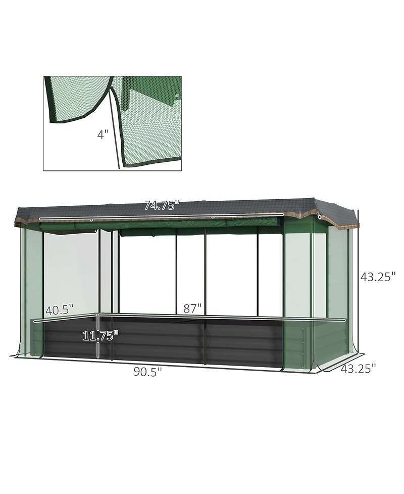 Outsunny Galvanized Raised Garden Bed with Crop Cage & Shade Cloth