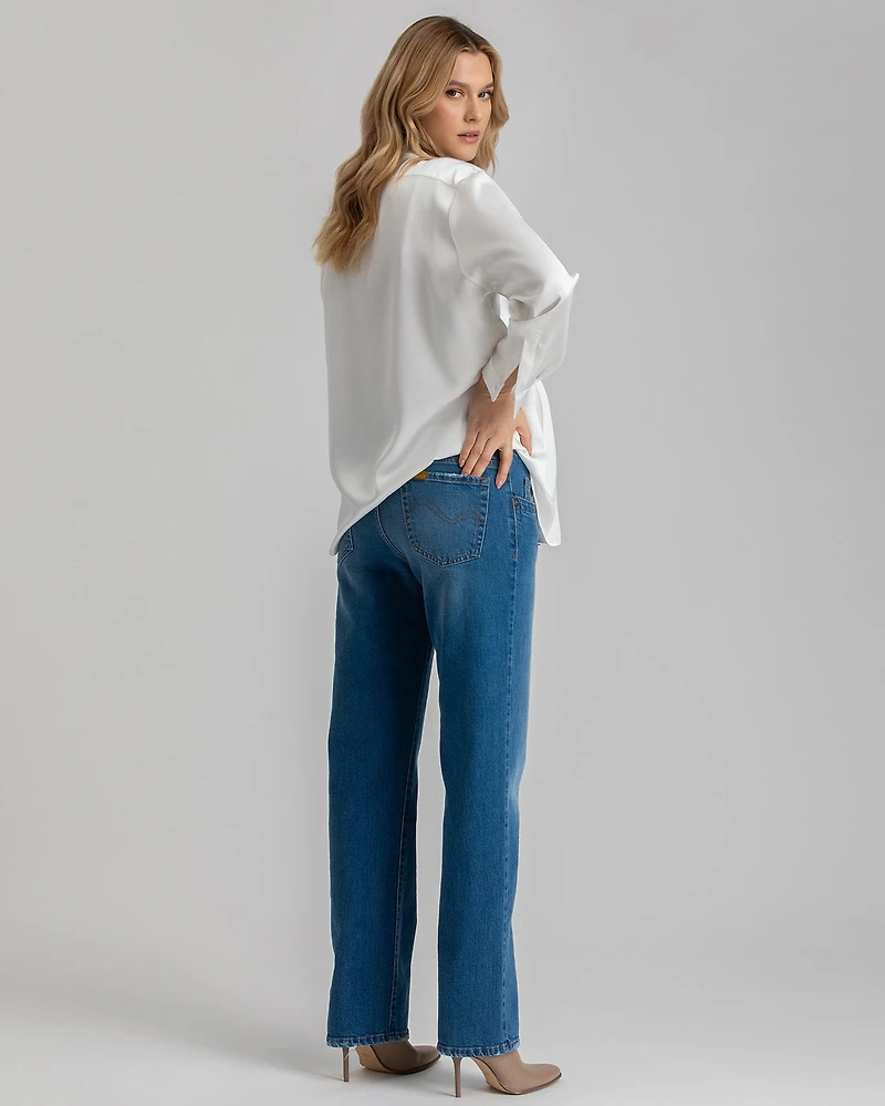 Maternity High-Waisted Elastic Band & Straight-Leg Jeans