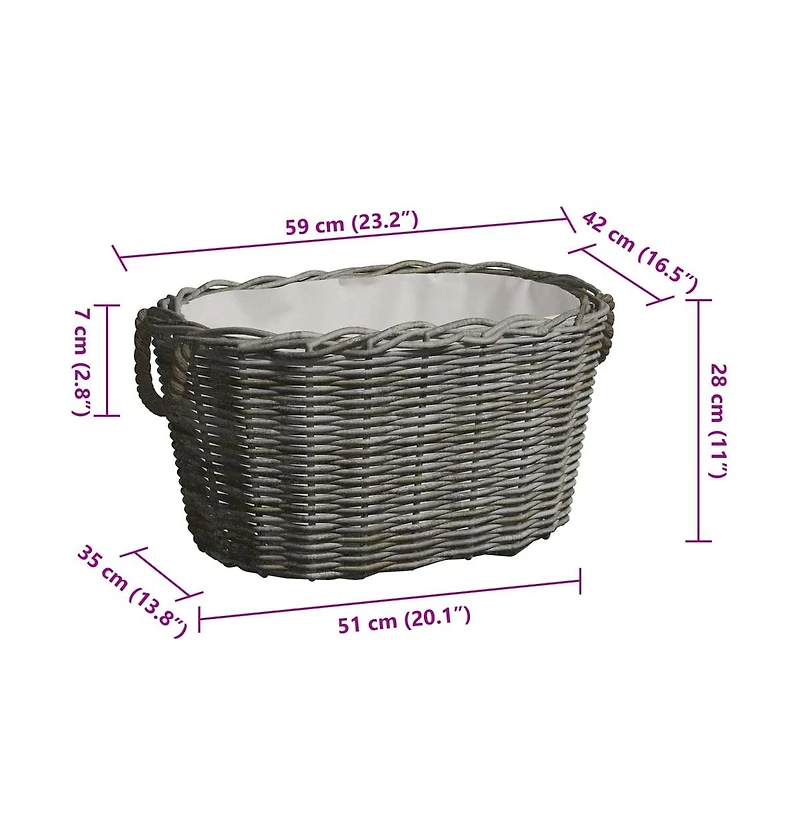 Firewood Basket with Carrying Handles 23.6"x15.7"x11" Gray Willow
