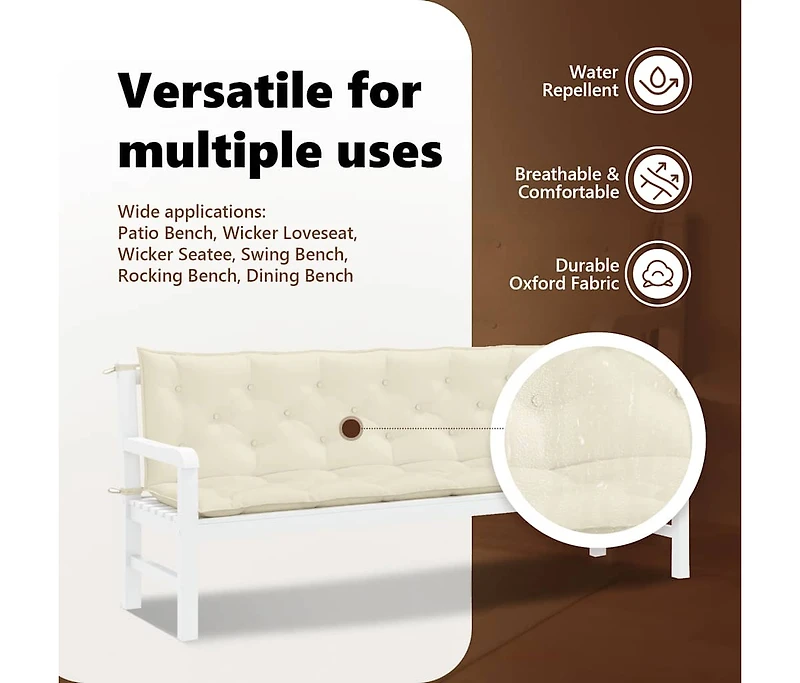 Garden Bench Cushion Cream White 78.7"x(19.7"+19.7")x2.8" Oxford Fabric