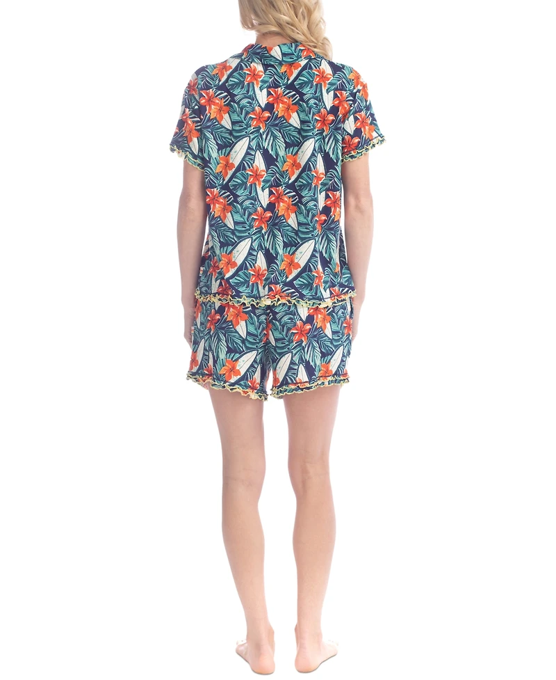 Ocean Pacific Women's Notched-Collar Shortie Pajama Set