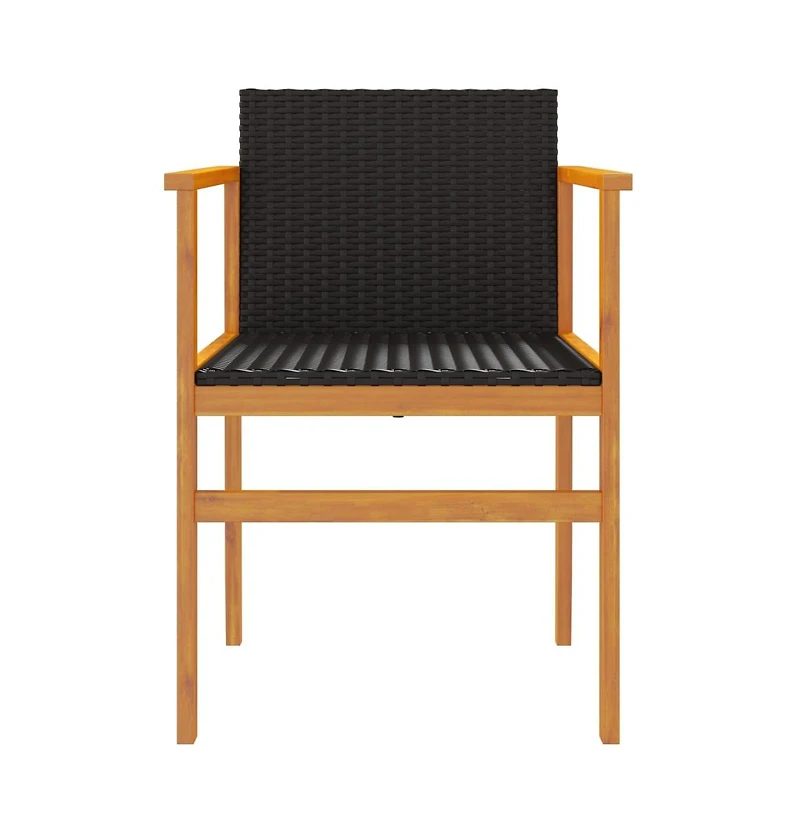 Patio Chairs 2 pcs Black Poly Rattan&Solid Wood
