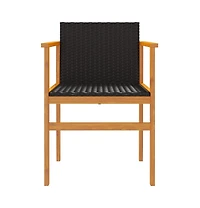 Patio Chairs 2 pcs Black Poly Rattan&Solid Wood