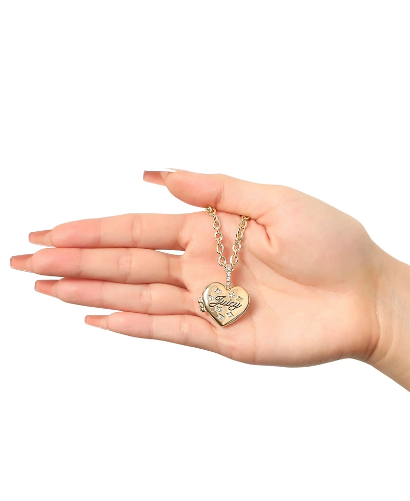 Juicy Couture Gold-Tone Crystal Heart Locket Pendant Necklace