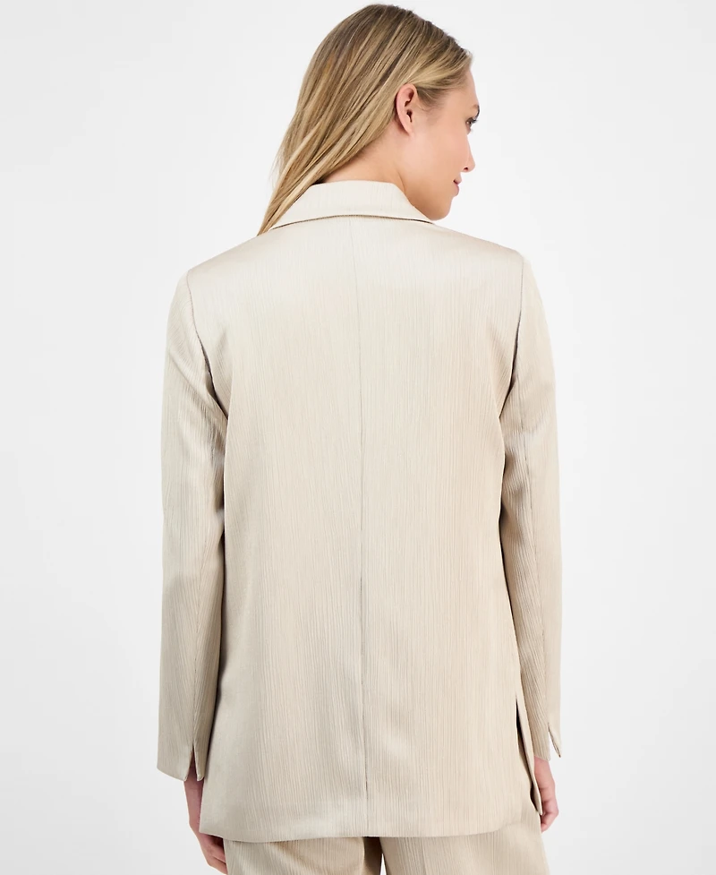 Anne Klein Women's Crinkled Satin Notched Collar One-Button Jacket