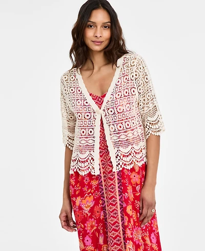 Liverpool Los Angeles Women's Crochet Lace Short-Sleeve Cotton Bolero Sweater