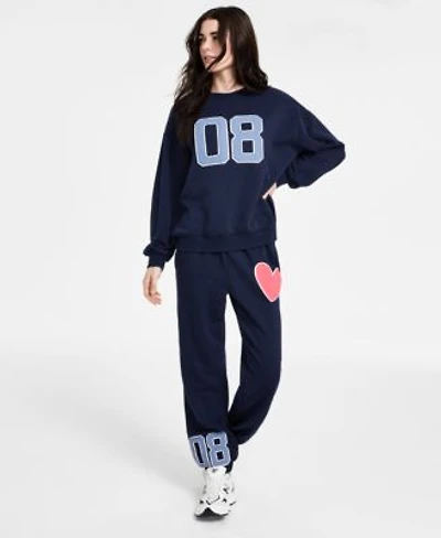 Madden Girl Juniors Patch Crewneck Fleece Sweatshirt Patchwork Fleece Jogger Sweatpants