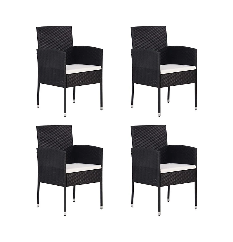 vidaXL Patio Chairs with Cream White Cushions 4 pcs Black Poly Rattan