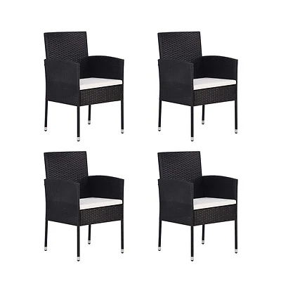 vidaXL Patio Chairs with Cream White Cushions 4 pcs Black Poly Rattan