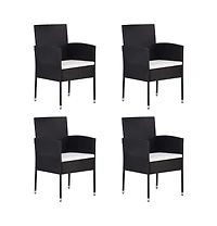 vidaXL Patio Chairs with Cream White Cushions 4 pcs Black Poly Rattan