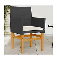 Patio Chairs with Cushions 2 pcs Black Poly Rattan&Solid Wood