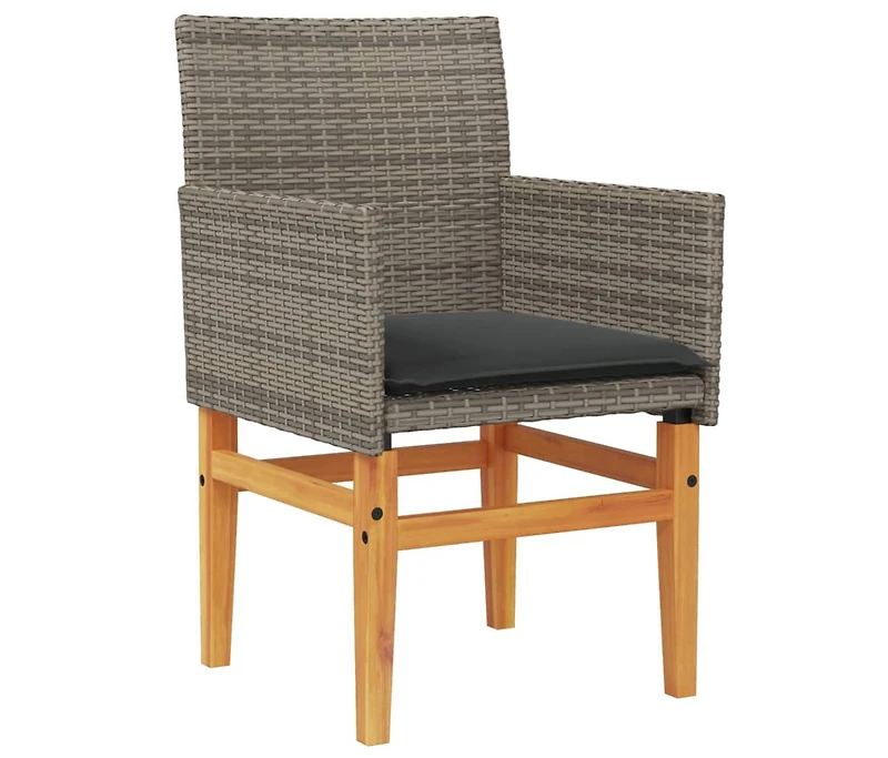 vidaXL Patio Chairs with Cushions 2 pcs Gray Poly Rattan&Solid Wood