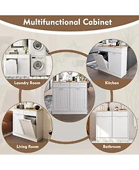 Lovmor Two-Compartment Tilt-Out Trash Cabinet, Pet Proof Kitchen Cabinet with Cutting Board, Free Standing Laundry Sorter Hampe