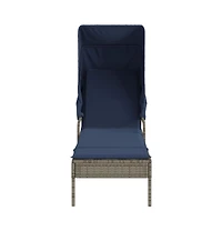 Sun Lounger with Canopy and Table Gray Poly Rattan