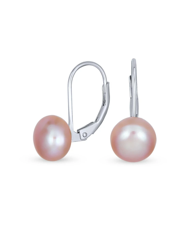 Bling Jewelry Simple Iridescent Peacock Freshwater Cultured Pearl Round Drop Ball Earrings Sterling Silver