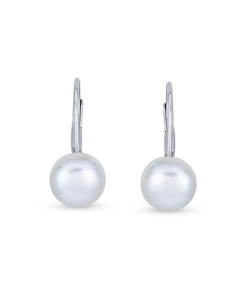 Bling Jewelry Simple Iridescent Peacock Freshwater Cultured Pearl Round Drop Ball Earrings Sterling Silver