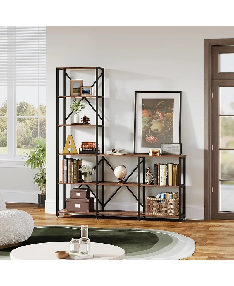 Tribesigns 5-Tier Bookshelves, Industrial Ladder Corner Etagere Bookcase, Rustic Display Open Shelf Storage Organizer for Living Room