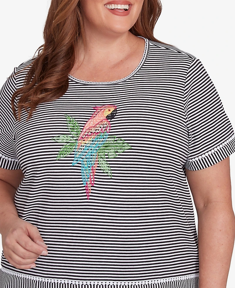 Alfred Dunner Plus Classic Crew Neck Parrot Striped Top