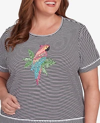 Alfred Dunner Plus Classic Crew Neck Parrot Striped Top