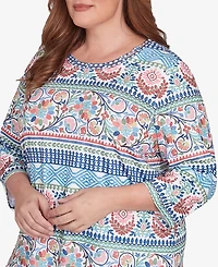 Alfred Dunner Plus Size Classic Knit Scroll Geometric Crew Neck Top