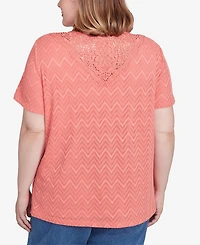 Alfred Dunner Plus Classic Textured Chevron Lace Back Top