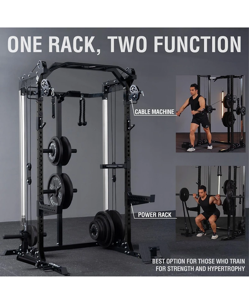 Mikolo Power Cage, 2000LB Squat Rack, Dual Pulley Cable Crossover System, Multi-function Free Weight Home Gym Workout Machine with Attachments