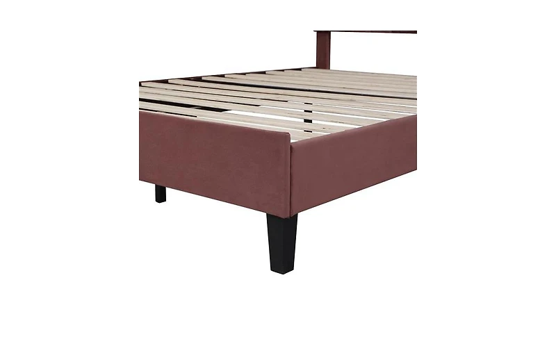 Slickblue Upholstered Platform Bed with Flower Pattern Velvet Headboard