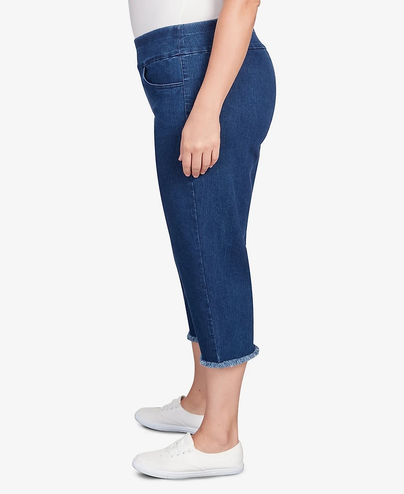Alfred Dunner Plus Classic Black Denim Fringe Capri Pants