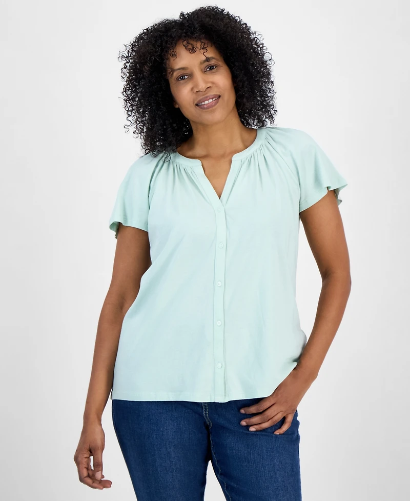 Style & Co Women's Flutter-Sleeve Gathered-Neck Top, Exclusively at Macy's