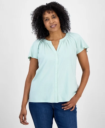 Style & Co Women's Flutter-Sleeve Gathered-Neck Top, Exclusively at Macy's