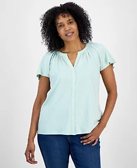 Style & Co Women's Flutter-Sleeve Gathered-Neck Top, Exclusively at Macy's