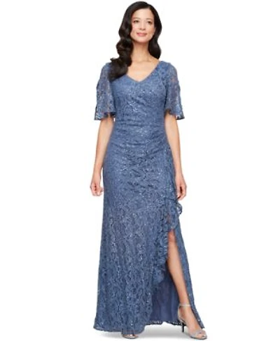 Alex Evenings Womens Sequinned Lace Cold Shoulder Gown