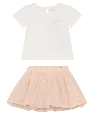 Guess Baby Girl 2-Piece Short Sleeve T-Shirt and Mesh Sequin Skirt