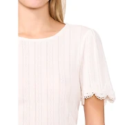 CeCe Women's Scalloped-Cuff Lace-Trim Round-Neck Top