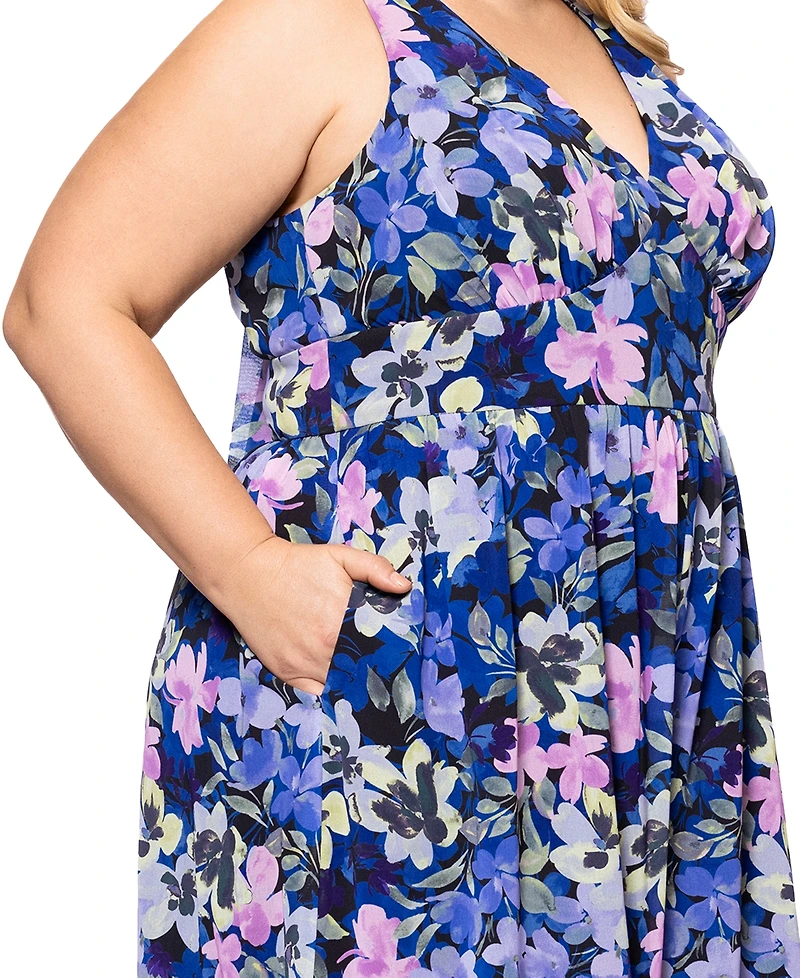 Betsy & Adam Plus Floral-Print Sleeveless Jumpsuit