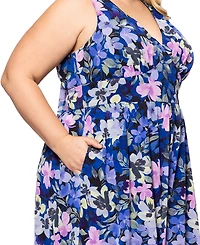 Betsy & Adam Plus Floral-Print Sleeveless Jumpsuit